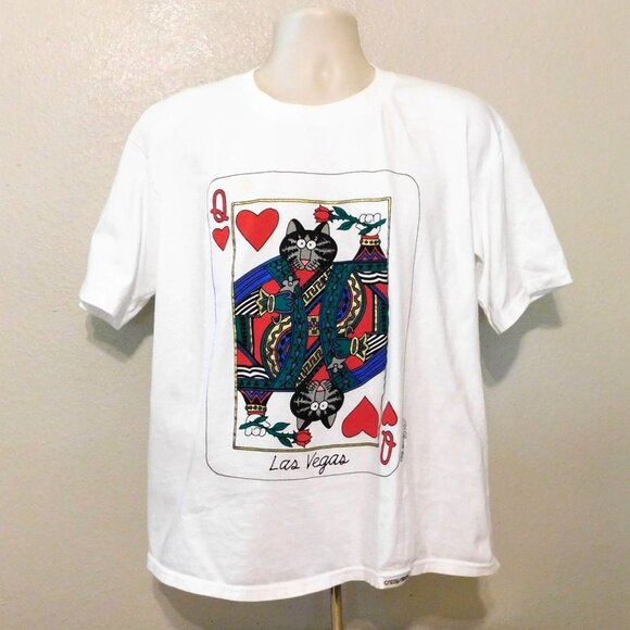Crazy Shirts Kliban Cat Tee L White Queen Of Hearts Las Vegas Graphics Vintage - Picture 1 of 9